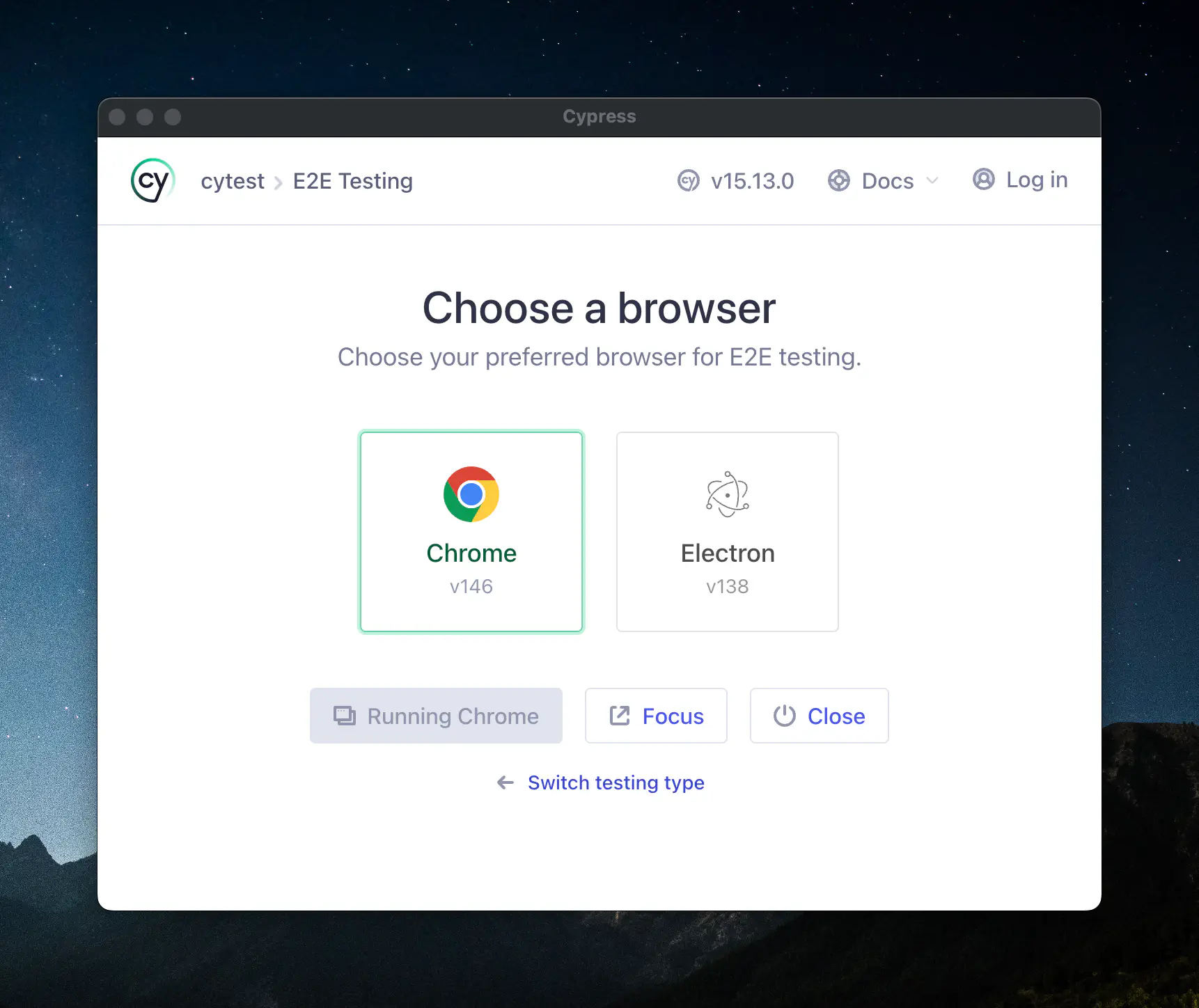 cypress electron launcher